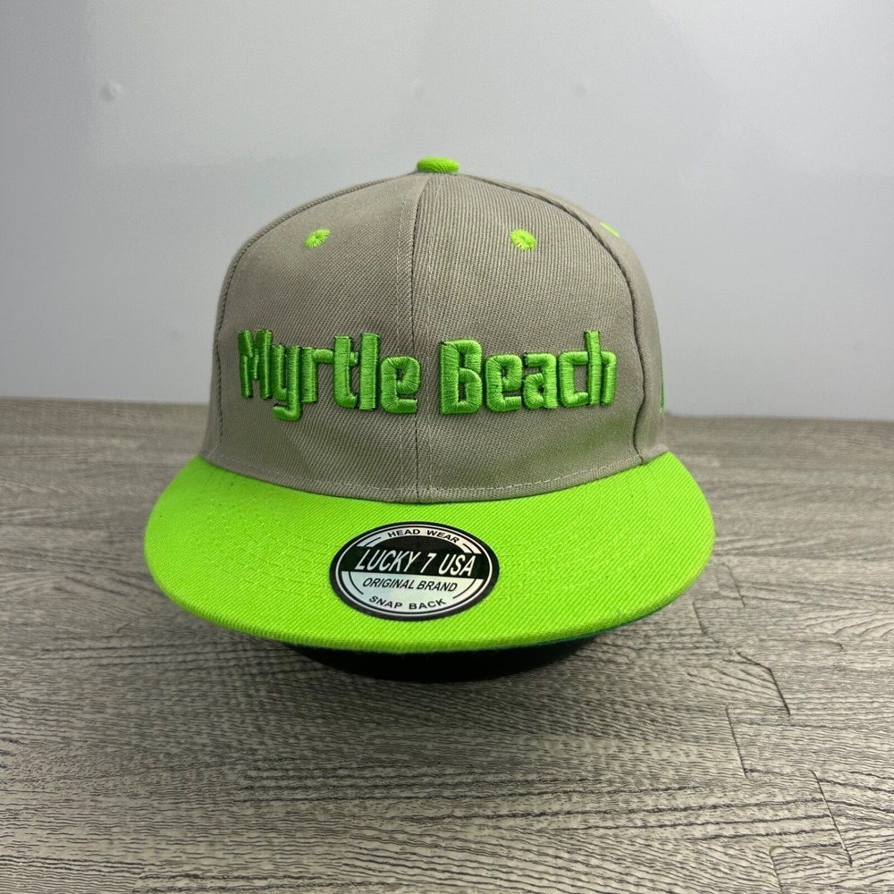 Vintage Myrtle Beach‎ Hat Cap Snap Back Adjustable Gray Green Lucky 7 USA